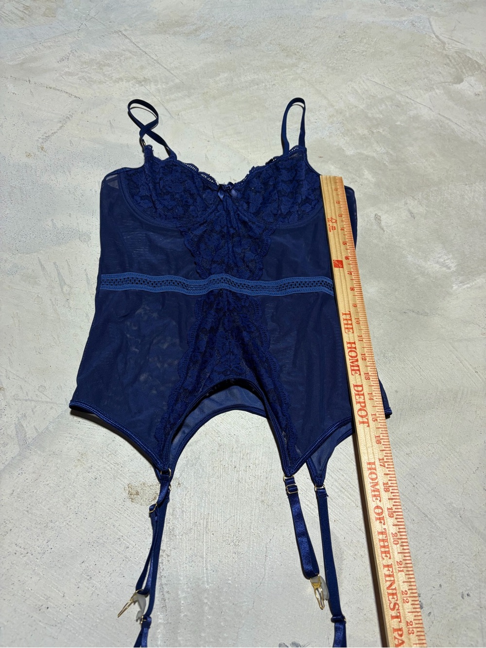 Navy Lace Gartered Bodysuit Intimates XL lingerie - Picture 3 of 6